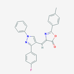 molecular formula C26H18FN3O2 B377998 4-{[3-(4-fluorophenyl)-1-phenyl-1H-pyrazol-4-yl]methylene}-2-(4-methylphenyl)-1,3-oxazol-5(4H)-one 
