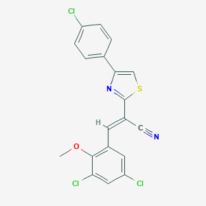 molecular formula C19H11Cl3N2OS B378010 2-[4-(4-Chlorophenyl)-1,3-thiazol-2-yl]-3-(3,5-dichloro-2-methoxyphenyl)acrylonitrile 