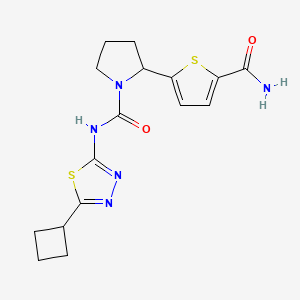 molecular formula C16H19N5O2S2 B3780276 2-(5-carbamoylthiophen-2-yl)-N-(5-cyclobutyl-1,3,4-thiadiazol-2-yl)pyrrolidine-1-carboxamide 