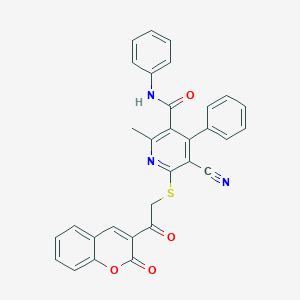 5-cyano-2-methyl-6-[2-oxo-2-(2-oxochromen-3-yl)ethyl]sulfanyl-N,4-diphenylpyridine-3-carboxamide