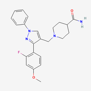 molecular formula C23H25FN4O2 B3780693 1-{[3-(2-fluoro-4-methoxyphenyl)-1-phenyl-1H-pyrazol-4-yl]methyl}-4-piperidinecarboxamide 