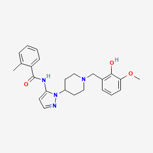 molecular formula C24H28N4O3 B3780758 N-{1-[1-(2-hydroxy-3-methoxybenzyl)-4-piperidinyl]-1H-pyrazol-5-yl}-2-methylbenzamide 