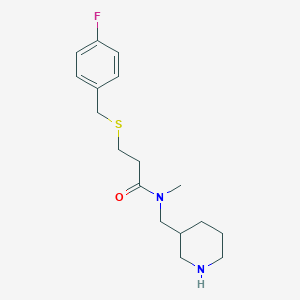 molecular formula C17H25FN2OS B3780950 3-[(4-fluorobenzyl)thio]-N-methyl-N-(piperidin-3-ylmethyl)propanamide 