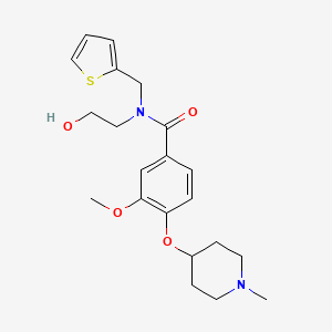 molecular formula C21H28N2O4S B3781000 N-(2-hydroxyethyl)-3-methoxy-4-[(1-methyl-4-piperidinyl)oxy]-N-(2-thienylmethyl)benzamide 