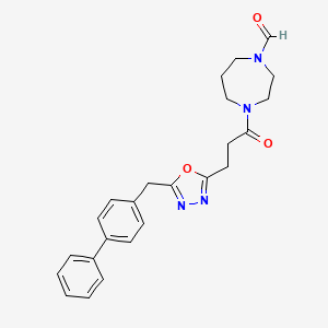 molecular formula C24H26N4O3 B3781017 4-{3-[5-(4-biphenylylmethyl)-1,3,4-oxadiazol-2-yl]propanoyl}-1,4-diazepane-1-carbaldehyde 