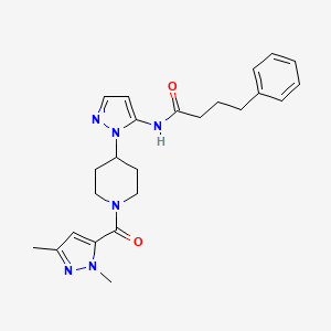 molecular formula C24H30N6O2 B3781059 N-(1-{1-[(1,3-dimethyl-1H-pyrazol-5-yl)carbonyl]-4-piperidinyl}-1H-pyrazol-5-yl)-4-phenylbutanamide 