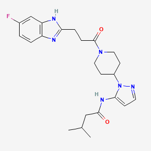 molecular formula C23H29FN6O2 B3781135 N-[2-[1-[3-(6-fluoro-1H-benzimidazol-2-yl)propanoyl]piperidin-4-yl]pyrazol-3-yl]-3-methylbutanamide 