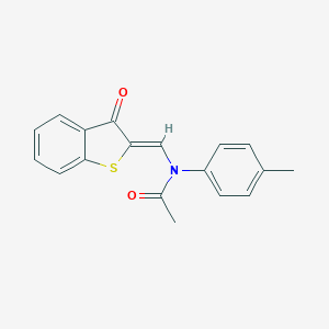 molecular formula C18H15NO2S B378116 N-(3-Oxo-3H-benzo[b]thiophen-2-ylidenemethyl)-N-p-tolyl-acetamide CAS No. 1241963-66-5