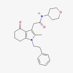 molecular formula C24H30N2O3 B3781169 2-[2-methyl-4-oxo-1-(2-phenylethyl)-4,5,6,7-tetrahydro-1H-indol-3-yl]-N-(tetrahydro-2H-pyran-4-yl)acetamide 