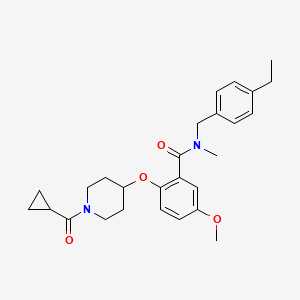 molecular formula C27H34N2O4 B3781315 2-{[1-(cyclopropylcarbonyl)-4-piperidinyl]oxy}-N-(4-ethylbenzyl)-5-methoxy-N-methylbenzamide 