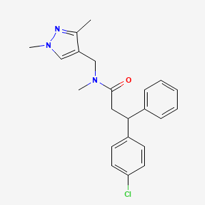 molecular formula C22H24ClN3O B3781460 3-(4-chlorophenyl)-N-[(1,3-dimethyl-1H-pyrazol-4-yl)methyl]-N-methyl-3-phenylpropanamide 