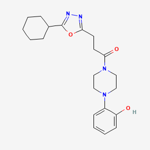 molecular formula C21H28N4O3 B3781569 3-(5-Cyclohexyl-1,3,4-oxadiazol-2-yl)-1-[4-(2-hydroxyphenyl)piperazin-1-yl]propan-1-one 