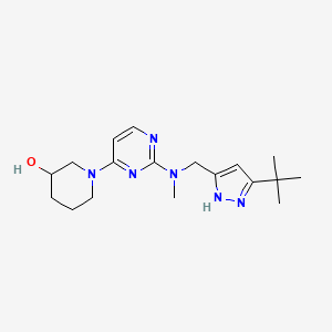 molecular formula C18H28N6O B3781684 1-{2-[[(3-tert-butyl-1H-pyrazol-5-yl)methyl](methyl)amino]pyrimidin-4-yl}piperidin-3-ol 