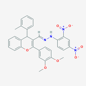 molecular formula C31H26N4O7 B378196 2-(3,4-dimethoxyphenyl)-4-(2-methylphenyl)-4H-chromene-3-carbaldehyde {2,4-bisnitrophenyl}hydrazone 