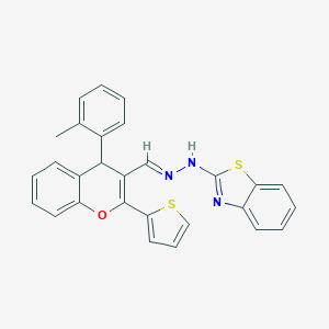 molecular formula C28H21N3OS2 B378197 4-(2-methylphenyl)-2-(2-thienyl)-4H-chromene-3-carbaldehyde 1,3-benzothiazol-2-ylhydrazone 