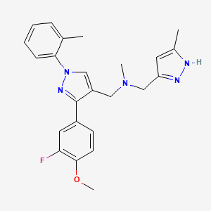 molecular formula C24H26FN5O B3782075 N-[[3-(3-fluoro-4-methoxyphenyl)-1-(2-methylphenyl)pyrazol-4-yl]methyl]-N-methyl-1-(5-methyl-1H-pyrazol-3-yl)methanamine 