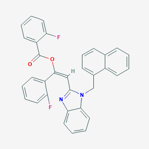 molecular formula C33H22F2N2O2 B378208 1-(2-fluorophenyl)-2-[1-(1-naphthylmethyl)-1H-benzimidazol-2-yl]vinyl 2-fluorobenzoate 