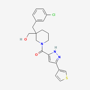 molecular formula C21H22ClN3O2S B3782175 [3-[(3-chlorophenyl)methyl]-3-(hydroxymethyl)piperidin-1-yl]-(3-thiophen-3-yl-1H-pyrazol-5-yl)methanone 