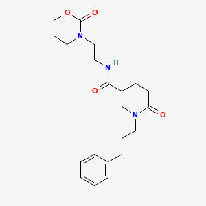 6-oxo-N-[2-(2-oxo-1,3-oxazinan-3-yl)ethyl]-1-(3-phenylpropyl)piperidine-3-carboxamide