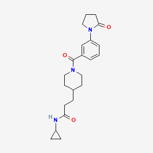 molecular formula C22H29N3O3 B3782432 N-cyclopropyl-3-{1-[3-(2-oxo-1-pyrrolidinyl)benzoyl]-4-piperidinyl}propanamide 