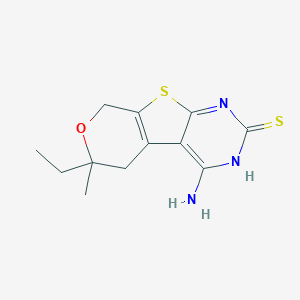 molecular formula C12H15N3OS2 B378253 4-amino-6-ethyl-6-methyl-5,8-dihydro-6H-pyrano[4',3':4,5]thieno[2,3-d]pyrimidine-2-thiol CAS No. 372086-57-2