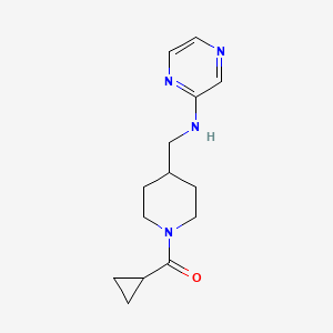 molecular formula C14H20N4O B3782553 N-{[1-(cyclopropylcarbonyl)-4-piperidinyl]methyl}-2-pyrazinamine 