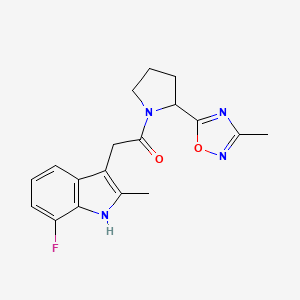 molecular formula C18H19FN4O2 B3782568 7-fluoro-2-methyl-3-{2-[2-(3-methyl-1,2,4-oxadiazol-5-yl)pyrrolidin-1-yl]-2-oxoethyl}-1H-indole 