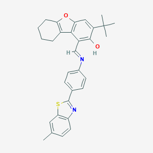3-Tert-butyl-1-({[4-(6-methyl-1,3-benzothiazol-2-yl)phenyl]imino}methyl)-6,7,8,9-tetrahydrodibenzo[b,d]furan-2-ol