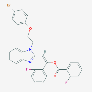 molecular formula C30H21BrF2N2O3 B378314 2-{1-[2-(4-bromophenoxy)ethyl]-1H-benzimidazol-2-yl}-1-(2-fluorophenyl)vinyl 2-fluorobenzoate 