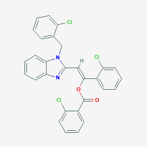 molecular formula C29H19Cl3N2O2 B378316 2-[1-(2-chlorobenzyl)-1H-benzimidazol-2-yl]-1-(2-chlorophenyl)vinyl 2-chlorobenzoate 