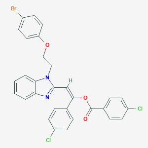 molecular formula C30H21BrCl2N2O3 B378317 2-{1-[2-(4-bromophenoxy)ethyl]-1H-benzimidazol-2-yl}-1-(4-chlorophenyl)vinyl 4-chlorobenzoate 