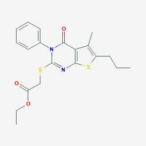 molecular formula C20H22N2O3S2 B378322 Ethyl [(5-methyl-4-oxo-3-phenyl-6-propyl-3,4-dihydrothieno[2,3-d]pyrimidin-2-yl)sulfanyl]acetate 
