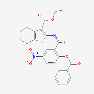 molecular formula C25H22N2O6S B378326 Ethyl 2-({2-(benzoyloxy)-5-nitrobenzylidene}amino)-4,5,6,7-tetrahydro-1-benzothiophene-3-carboxylate 
