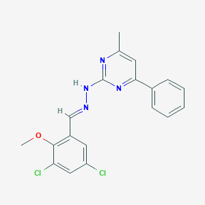 molecular formula C19H16Cl2N4O B378327 2-[(2E)-2-(3,5-dichloro-2-methoxybenzylidene)hydrazinyl]-4-methyl-6-phenylpyrimidine 