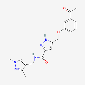 molecular formula C19H21N5O3 B3783343 5-[(3-acetylphenoxy)methyl]-N-[(1,3-dimethylpyrazol-4-yl)methyl]-1H-pyrazole-3-carboxamide 