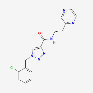 molecular formula C16H15ClN6O B3783358 1-(2-chlorobenzyl)-N-[2-(2-pyrazinyl)ethyl]-1H-1,2,3-triazole-4-carboxamide 