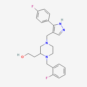 molecular formula C23H26F2N4O B3783364 2-[1-[(2-fluorophenyl)methyl]-4-[[5-(4-fluorophenyl)-1H-pyrazol-4-yl]methyl]piperazin-2-yl]ethanol 