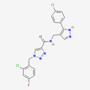 molecular formula C20H15Cl2FN6O B3783371 1-[(2-chloro-4-fluorophenyl)methyl]-N-[[5-(4-chlorophenyl)-1H-pyrazol-4-yl]methyl]triazole-4-carboxamide 