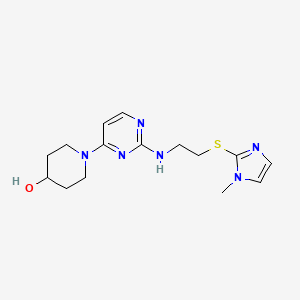 molecular formula C15H22N6OS B3783454 1-[2-({2-[(1-methyl-1H-imidazol-2-yl)thio]ethyl}amino)pyrimidin-4-yl]piperidin-4-ol 