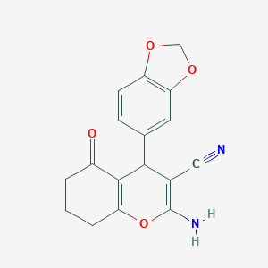 molecular formula C17H14N2O4 B378348 2-amino-4-(1,3-benzodioxol-5-yl)-5-oxo-5,6,7,8-tetrahydro-4H-chromene-3-carbonitrile CAS No. 304869-58-7