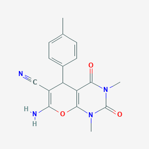 molecular formula C17H16N4O3 B378351 7-amino-1,3-dimethyl-5-(4-methylphenyl)-2,4-dioxo-1,3,4,5-tetrahydro-2H-pyrano[2,3-d]pyrimidine-6-carbonitrile 