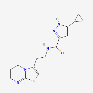 molecular formula C15H19N5OS B3783543 3-cyclopropyl-N-[2-(6,7-dihydro-5H-[1,3]thiazolo[3,2-a]pyrimidin-3-yl)ethyl]-1H-pyrazole-5-carboxamide 