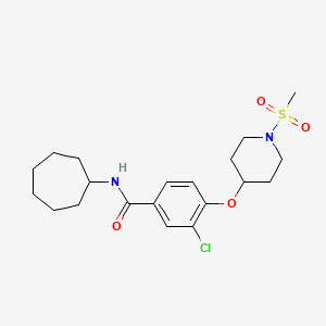 molecular formula C20H29ClN2O4S B3783554 3-chloro-N-cycloheptyl-4-{[1-(methylsulfonyl)-4-piperidinyl]oxy}benzamide 