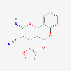 molecular formula C17H10N2O4 B378362 2-amino-4-(2-furyl)-5-oxo-4H,5H-pyrano[3,2-c]chromene-3-carbonitrile 