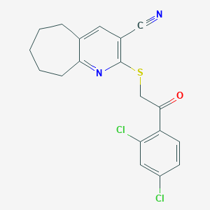 molecular formula C19H16Cl2N2OS B378364 2-{[2-(2,4-dichlorophenyl)-2-oxoethyl]sulfanyl}-6,7,8,9-tetrahydro-5H-cyclohepta[b]pyridine-3-carbonitrile 