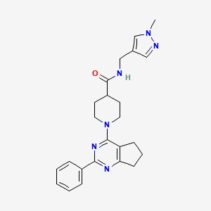 molecular formula C24H28N6O B3783642 N-[(1-methyl-1H-pyrazol-4-yl)methyl]-1-(2-phenyl-6,7-dihydro-5H-cyclopenta[d]pyrimidin-4-yl)-4-piperidinecarboxamide 