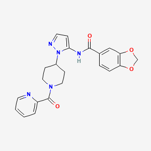 molecular formula C22H21N5O4 B3783651 N-{1-[1-(2-pyridinylcarbonyl)-4-piperidinyl]-1H-pyrazol-5-yl}-1,3-benzodioxole-5-carboxamide 