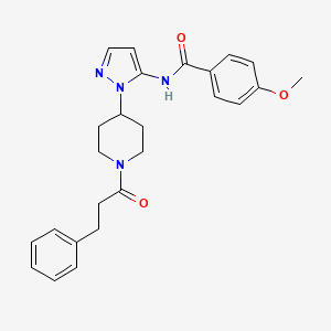 molecular formula C25H28N4O3 B3783759 4-methoxy-N-{1-[1-(3-phenylpropanoyl)-4-piperidinyl]-1H-pyrazol-5-yl}benzamide 