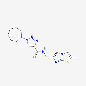 molecular formula C17H22N6OS B3783771 1-cycloheptyl-N-[(2-methylimidazo[2,1-b][1,3]thiazol-6-yl)methyl]triazole-4-carboxamide 