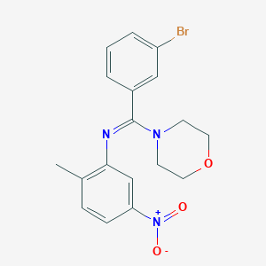 molecular formula C18H18BrN3O3 B378386 4-[(3-Bromophenyl)({5-nitro-2-methylphenyl}imino)methyl]morpholine 
